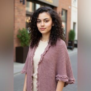 Anthropologie MOTH Crochet Ruffle Cardigan Sweater Pink Mauve Size XS Oversized